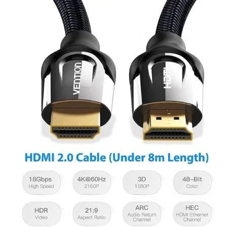Vention Cable HDMI 2.0 4K VAA-B05-B100 Trenzado 1m Negro Vention Cable HDMI 2.0 4K VAA-B05-B100 Trenzado 1m Negro
